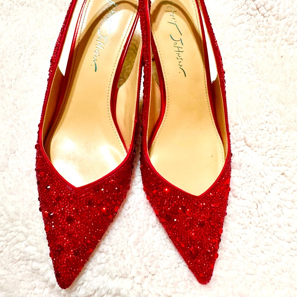 Betsy Johnson Red Gemstone Encrusted Shoes